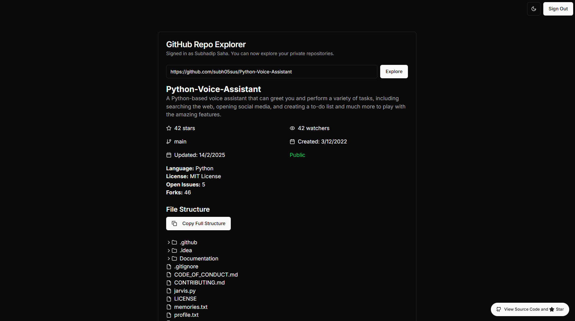 GH Explorer — main screenshot
