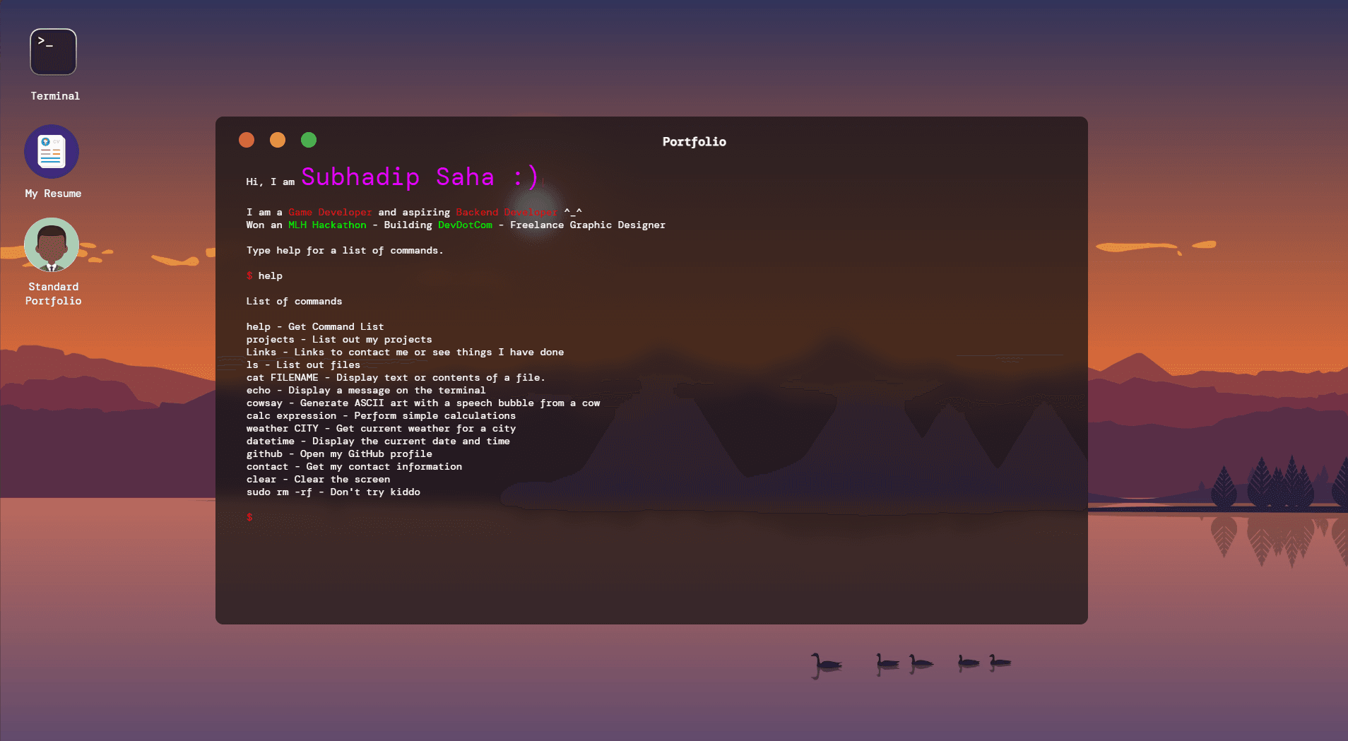 Terminal Portfolio — main screenshot